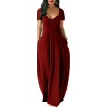 thumbnail image 1 of BJYX Robe Maxi Femme Été Décontractée Col en V Robe Longue Unie Mode Poches Manches Courtes Ample Grande Taille, 1 of 3