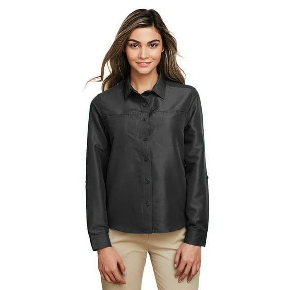 Harriton M580LW Women's Key West Long Sleeve Performance Staff Shirt-Dark Charcoal-S