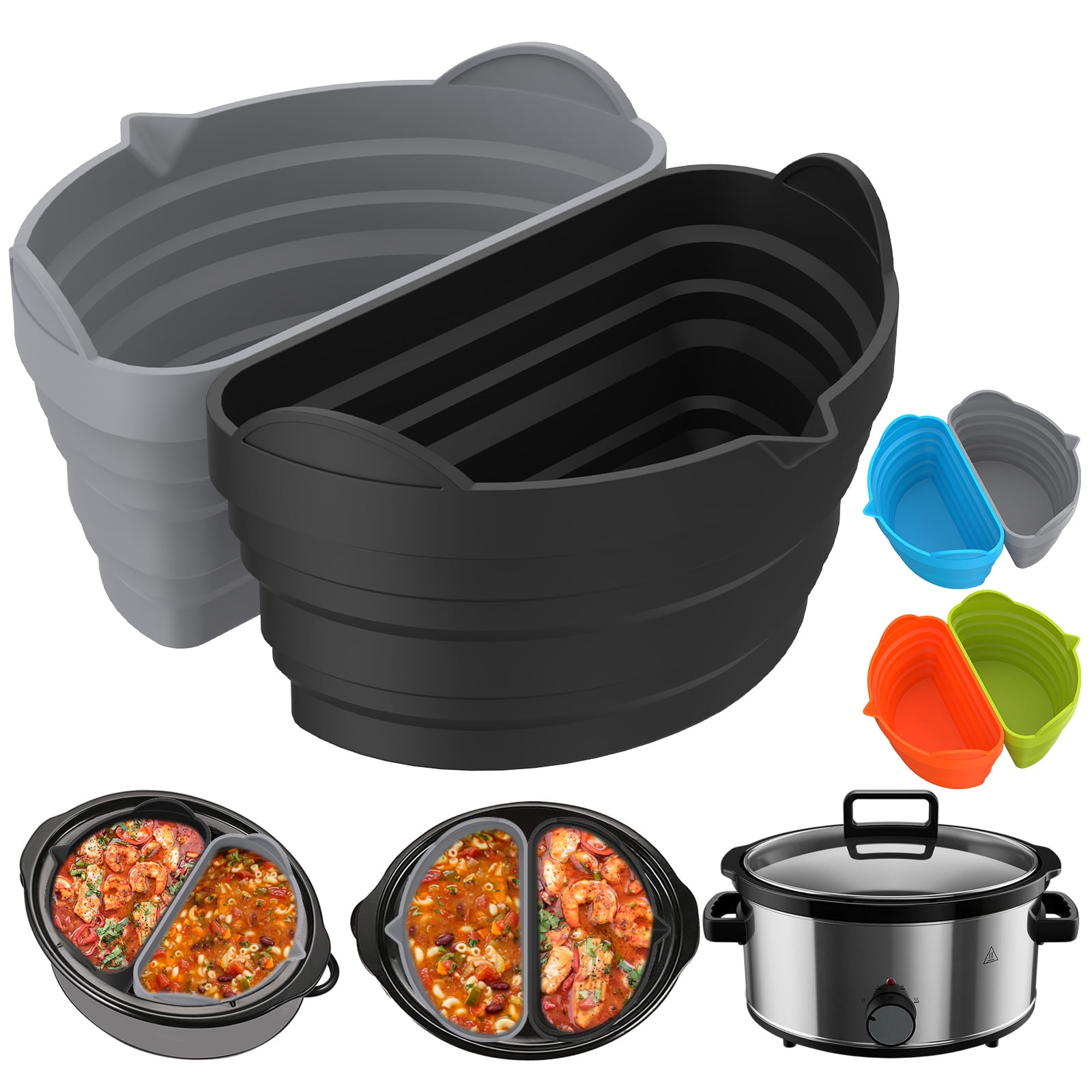 Grusce 2 Pcs Slow Cooker Divider Liner for 6QT Pot Reusable Silicone
