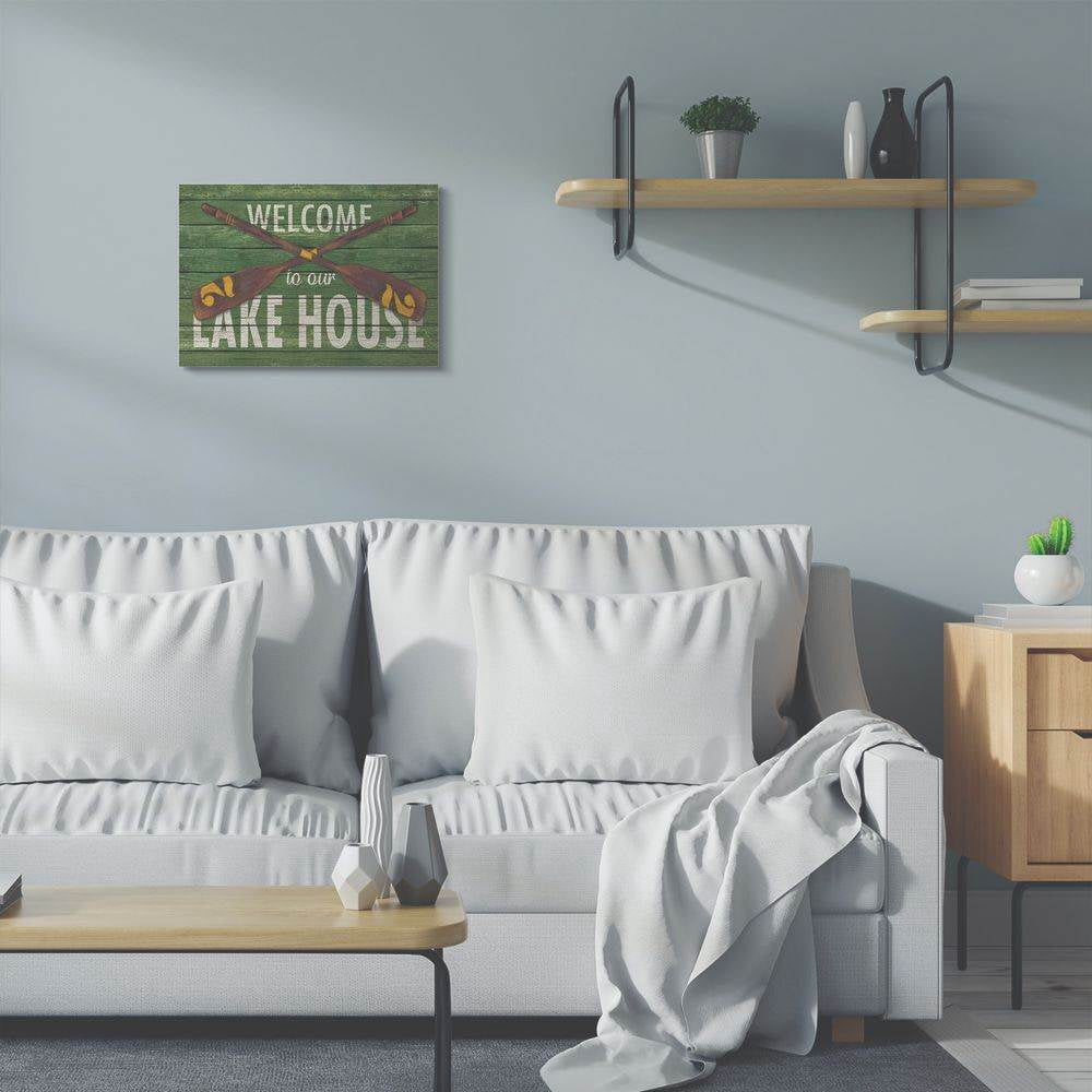 Stupell Industries Welcome Lake House Country Home Green Word Design Canvas Wall Art by Stephanie Workman Marrott