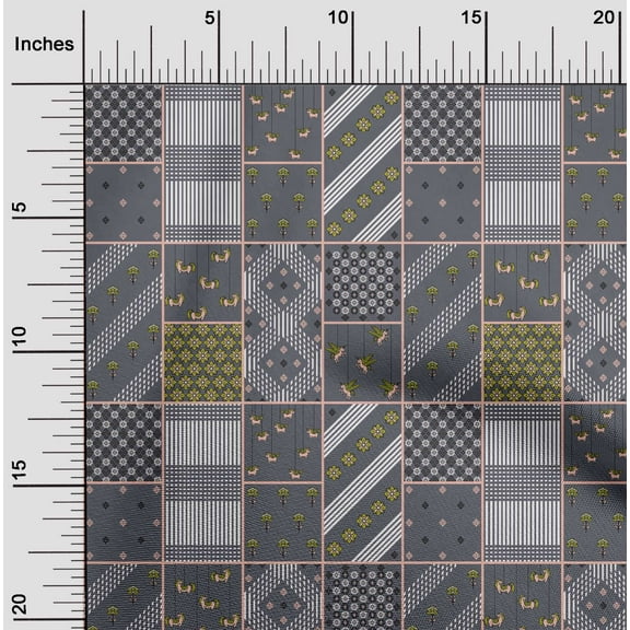 oneOone Cotton Jersey Gray Fabric Floral|Horse & Geometric Patchwork Dress Material Fabric Print Fabric By The Yard 58 Inch Wide