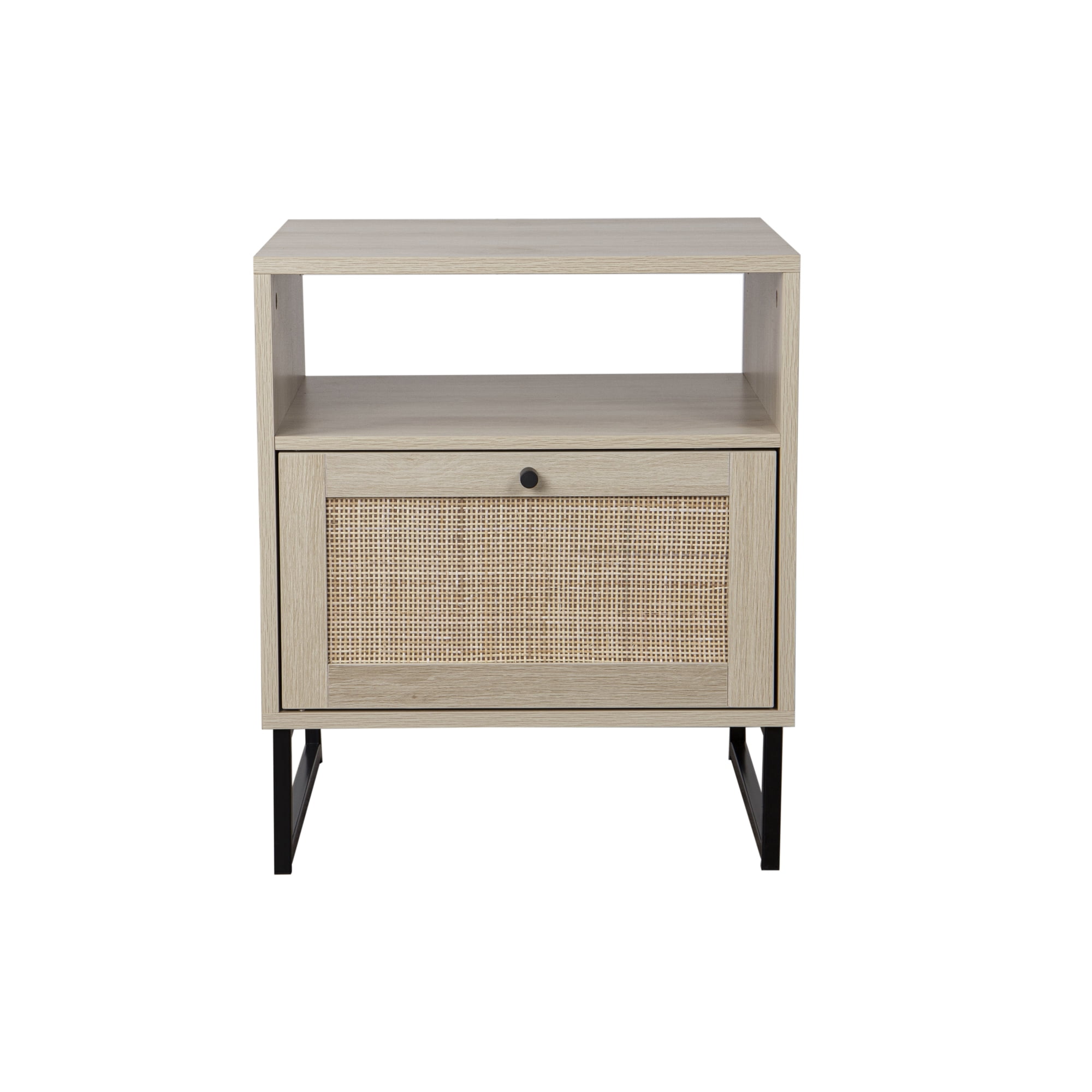 Nathan James Mina Natural Oak Wood Black Accent with Storage Living Room End Table or Bedroom Nightstand