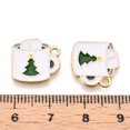 thumbnail image 3 of 100pc Christmas Theme Rack Plating Alloy Enamel Charms with Glitter Powder Light Gold Tone Cup with Christmas Tree Pattern Seashell Color 14.5x14.5x1.5mm Hole: 1.7mm, 3 of 3