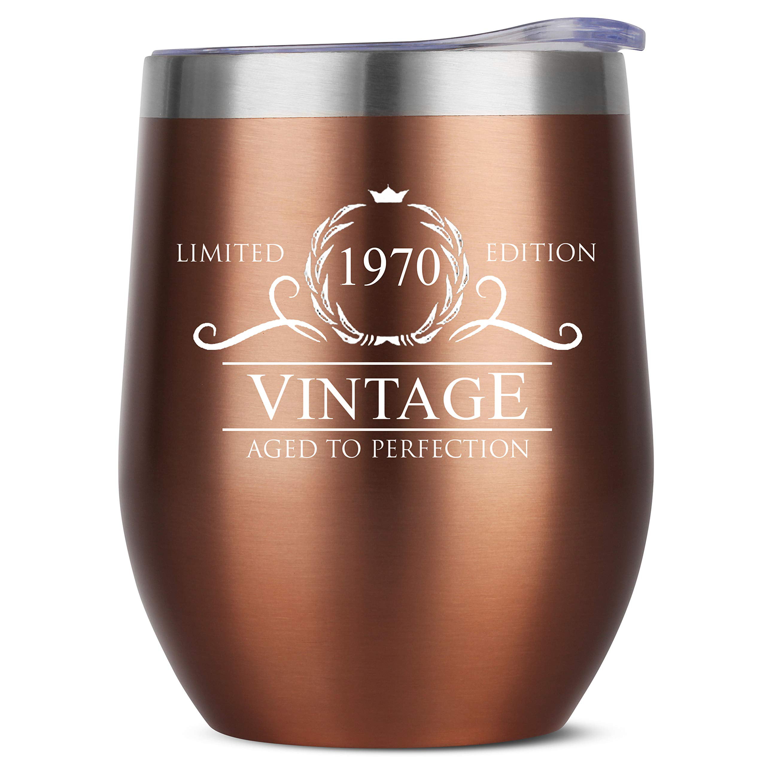 1969 50th Birthday Gifts for Women Men 12 oz Stainless Steel Wine Glass Tumbler with Lid Party Decorations Supplies Funny 50th Birthday Gift Ideas for Him Her Husband Wife Mom Dad