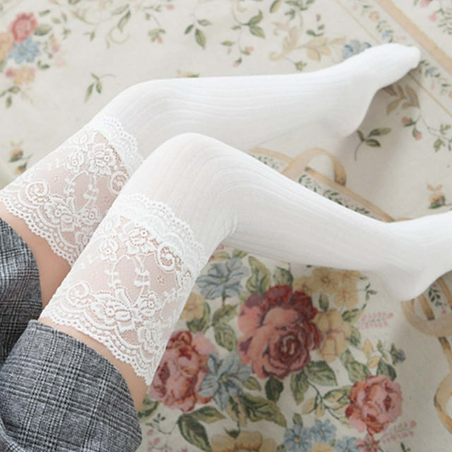 Levmjia Compression Socks For Women Clearance Comfort Fit Spring Autumn Solid Color Warm Lace Lengthened Over-the-knee Socks Stockings