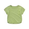 thumbnail image 2 of Toddler Kids Boys Girls Short Sleeve T-Shirts Cotton Tee Cute Solid Color Breathable Soft Summer Top Green 3-4 Years, 2 of 6