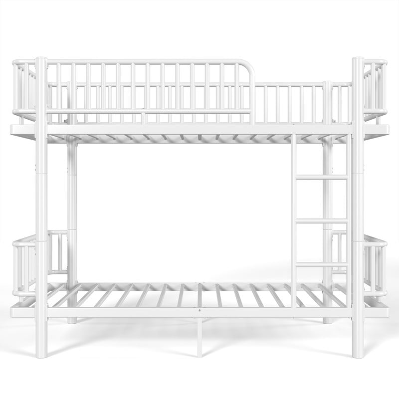 Twin XL-over-Twin XL Teens Bunk Bed Can Transformed into 2 Platform Beds, Metal Kids Bed Frame with Round-Pipe, Ladder & Guardrails