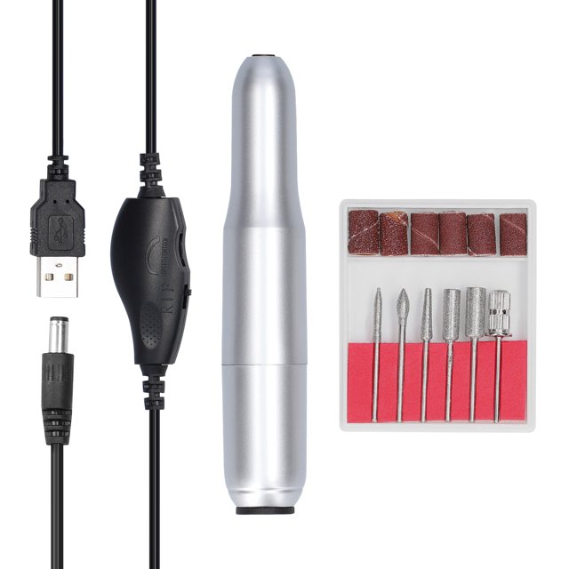 Generic Mini Moulin à Ongles Électrique Portable Alimenté par USB avec Vitesse Réglable, 6 Têtes de Broyage, et Design Compact pour Usage Domestique et Salon - Disponible en Or, Argent, Or Rose