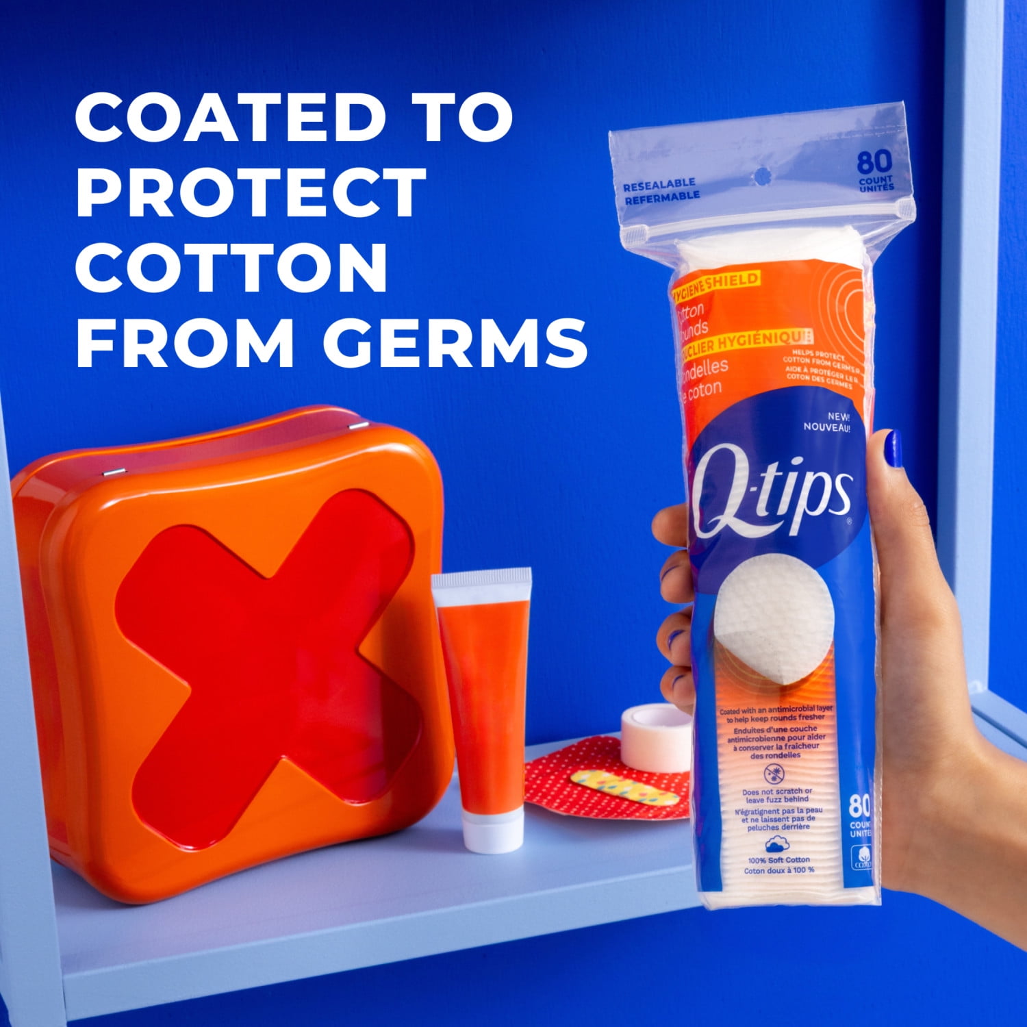 Q-tips Hygiene Shield 100% Cotton Rounds, Lint-Free Makeup Remover, Cleaning and Skin Care Pads, 80 Count