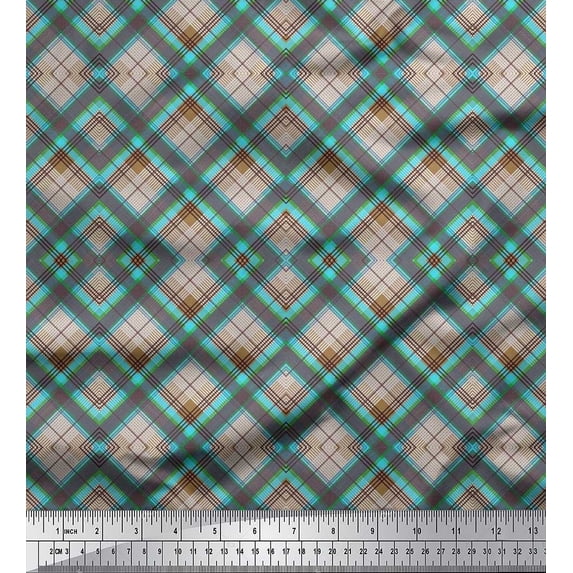 Soimoi Poly Georgette Fabric Diagonal Check Print Fabric by The Yard 52 Inch Wide