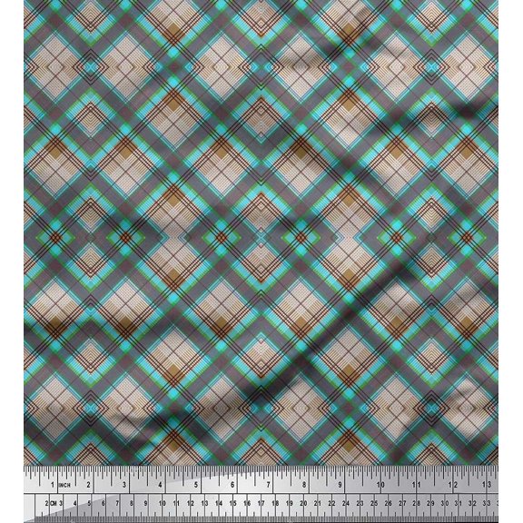 Soimoi Poly Georgette Fabric Diagonal Check Decor Fabric Printed Yard 42 Inch Wide