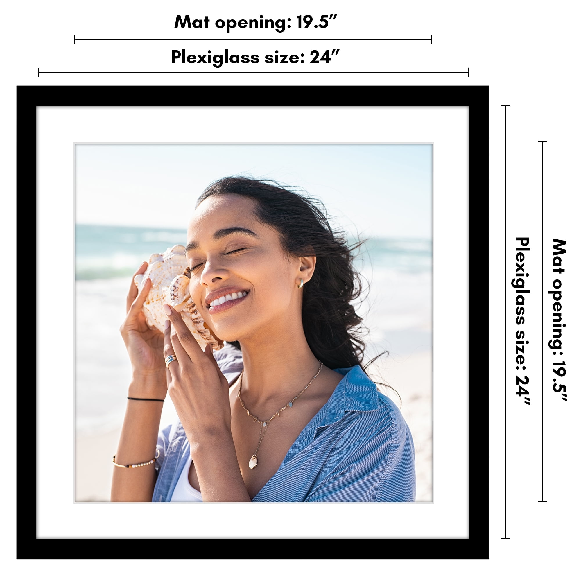 Americanflat 24x24 Picture Frame with Polished Plexiglass with 20x20 Mat Display Photo Epic Collection - Black