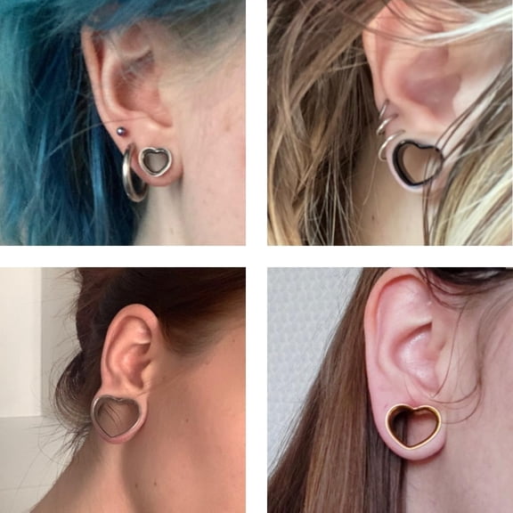 3 Pairs/6 Pairs Set Heart Shape Tunnels Plugs Gauges for Ears Piercing Jewelry Black Gold 2g 0g Stainless Steel Ear Dangle Accessories For Women Mens 6 Pairs Set 22mm(7/8")