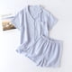 thumbnail image 1 of Pijama de pareja de manga corta con pantalones cortos de crepé lavado de algodón, traje de verano de gasa fina de doble capa para hombres y mujeres, ropa de hogar, 1 of 6