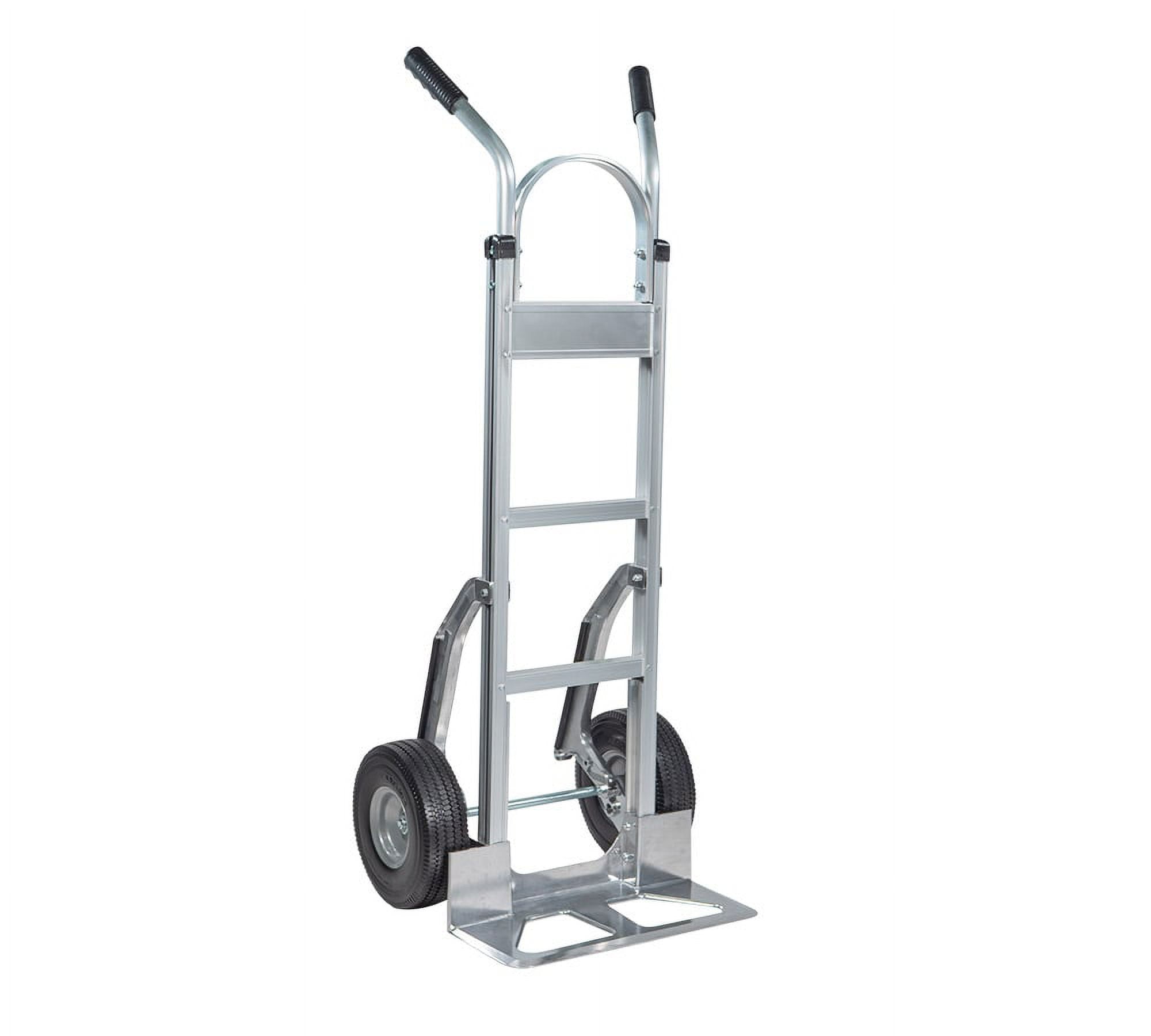 600 lbs Dual Handle Aluminum Hand Truck Heavy Duty Dolly with 10" Solid Caster Wheels - Large Hand Truck with Skid Bars  - 52.3" x 17.5" with 19.3" x 7.5" Nose Plate