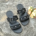 thumbnail image 4 of Xfvqtps Slide Sandals for Women Flat Open Toe Retro Canvas Buckle Decor Non Slip Summer Beach Sandals Black, 4 of 9