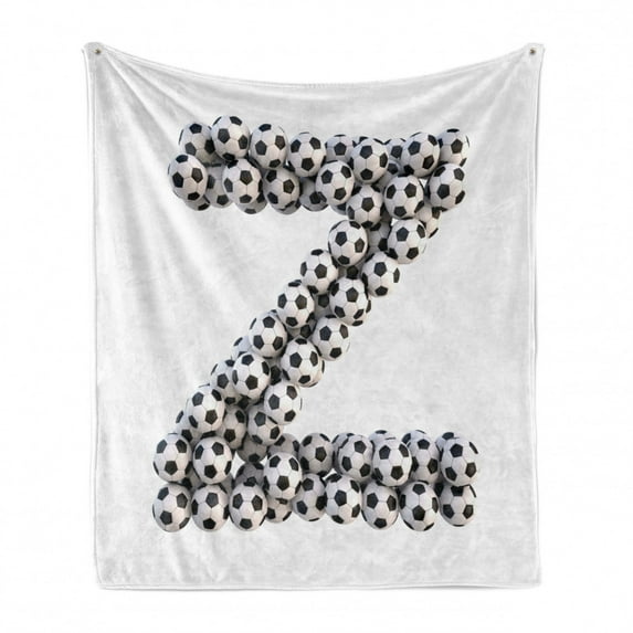 Letter Z Soft Flannel Fleece Throw Blanket, Last Letter of Football Alphabet Diagonal Horizontal Football Stack Sign, Cozy Plush for Indoor and Outdoor Use, 50" x 70", Black and White, by Ambesonne