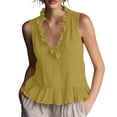 thumbnail image 2 of Babysbule Women's Sleeveless V Neck Ruffle Trim Cotton Tank Top Casual Peplum Blouse for Summer Daily Wear Vacation Dating, 2 of 9