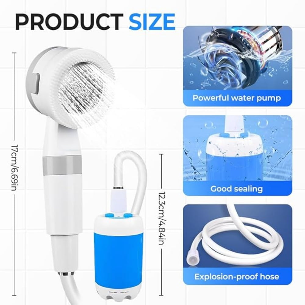 Portable Outdoor Camping Shower Pump - Equipped with a 4000mAh Rechargeable Shower Head, Suitable for Hiking, Pet Bathing, and Car Washingaf
