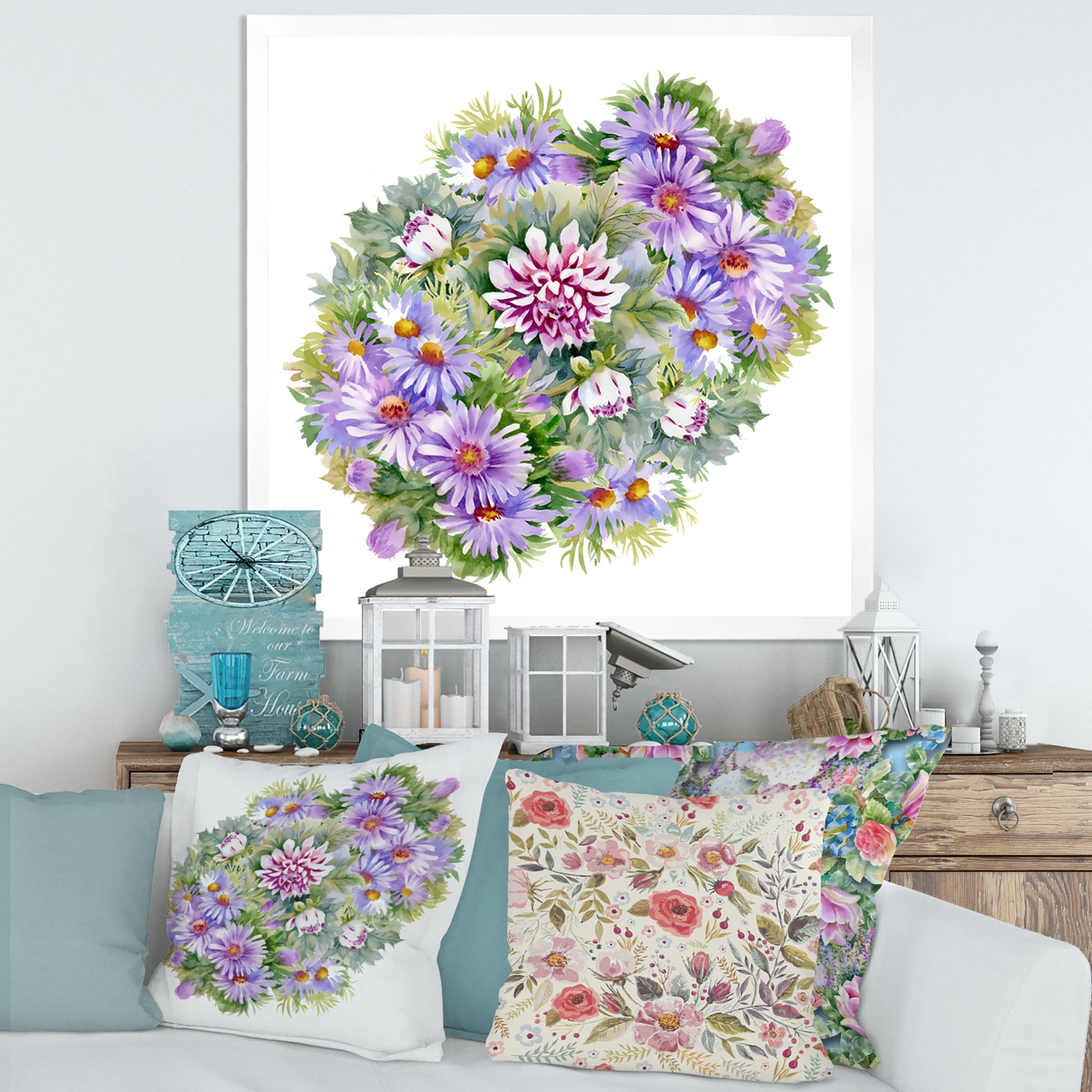 Designart 'Bouquet With Daisies and Purple Chrysanthemums' Traditional Framed Art Print