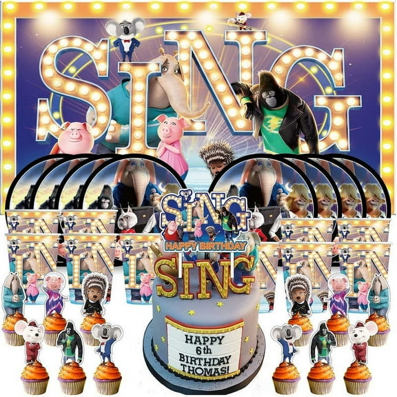 Sing Movie Birthday Cups Party Supplies Decor Backdrop Plates Fans Decorations Banner