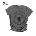 thumbnail image 1 of Femmes T-shirt Lettre à Manches Courtes Haut Rond Top Femmes Col Rond Blouse d'Été, Gris Foncé, XL, 1 of 7