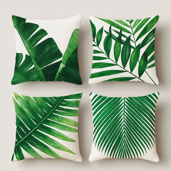 Lavish Cover 14x14 Inch Watercolor Tropical Green Plant Pillow Cover, Summer Decorative Cushion Case for Sofa Bedroom, No Insert