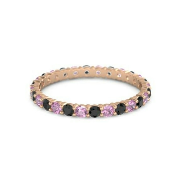 Round Eternity Black Spinel Pink Tourmaline 925 Sterling Silver Rose Plated Ring