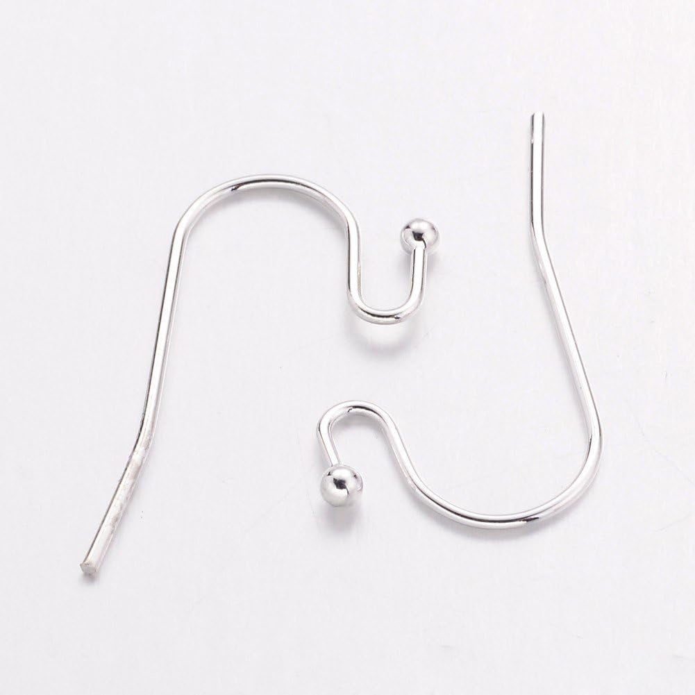 2000pcs Brass Hook Earwire Lead Free and Cadmium Free Silver Color Size: About 11mm Wide 22mm Long 0.75mm Thick; Ball: 2mm in Diameter