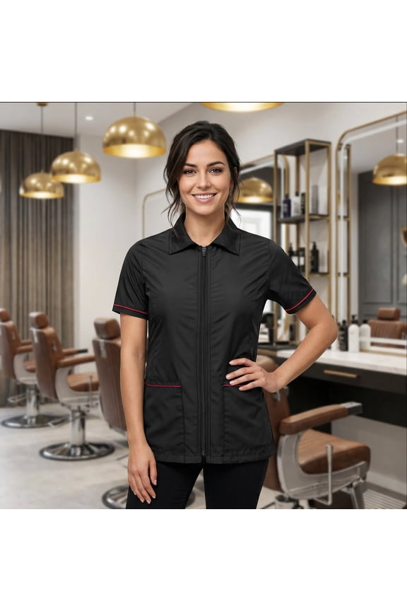 Womens Barber Smock Jacket Large Professional Hair Stylist Smock with Zipper, Lightweight Breathable Salon and Stylist Workwear with Pockets for Hairdressers & Cosmetologists