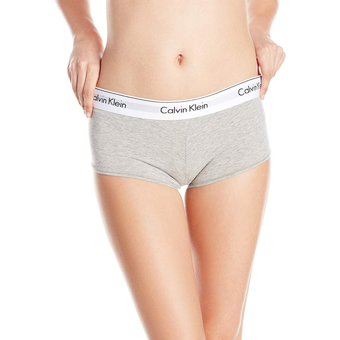 Calvin Klein Women's Regular Modern Cotton Boyshort Panty, Grey Heather,  Large 