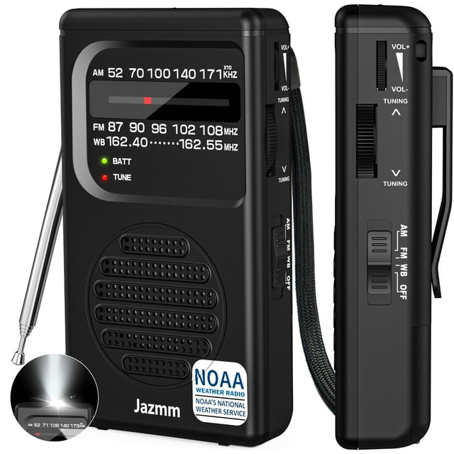 Radio meteorológica Jazmm Pocket portátil AM FM con linterna