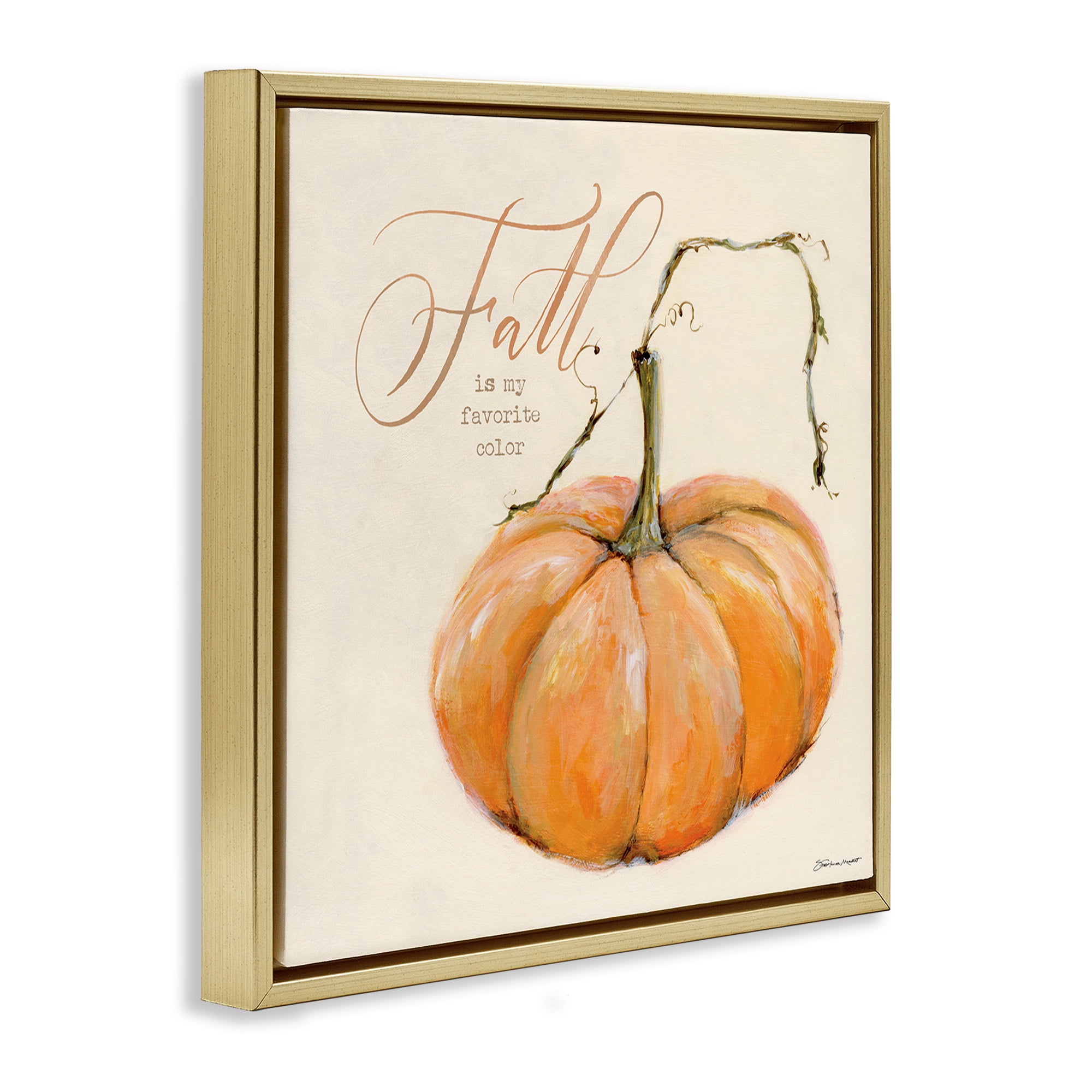 Stupell Industries Fall My Favorite Color Seasonal Holiday Painting Gold Floater Framed Canvas Art Print Wall Art, 18 x 18