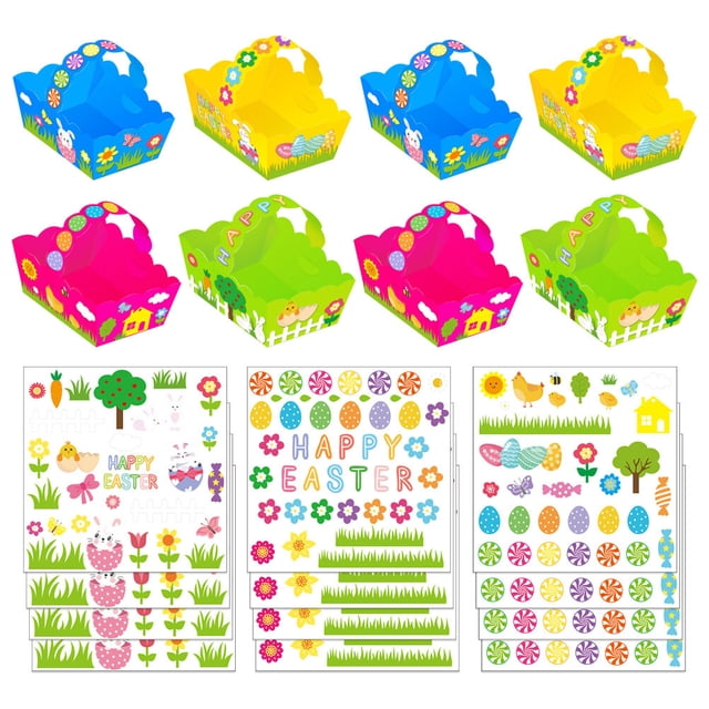 KAKOWELY Easter Baskets 1 Set Easter DIY Baskets Adorable Baskets Festival Decors with Sticker (Random Color)4.72"X3.07"X3.94"