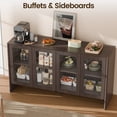 thumbnail image 3 of TopComfy 55" Sideboard Buffet Cabinet with 4 Glass Doors, Coffee Bar Storage Cabinet with Adjustable Shelves, Curved Edge MDF Display Cabinet for Kitchen Dining Room, Dark Walnut, 3 of 8