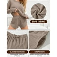 thumbnail image 5 of FEOYA Waffle Sleepwear for Women Ribbed Knit Long Sleeve and Short Pajama Sets Matching Lounge Pajama Outfits 2 Piece Loungewear Sweatsuit with Pockets XL Brown, 5 of 7