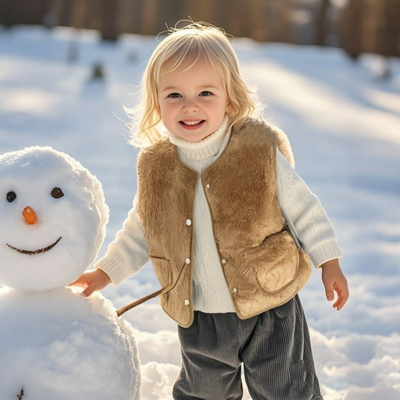 Girls Puffer Vest Button Khaki Chaleco Puffy Sleeveless Vest 2T