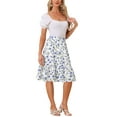 thumbnail image 2 of INSPIRE CHIC Women's Skirts Elastic Waist A-Line Flowy Tiered Ruffle Floral Midi Skirt Light Blue S, 2 of 6