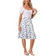 thumbnail image 2 of Faldas de mujer Inspire Chic con cintura elástica, en línea A, con volantes en capas y estampado floral, falda midi azul claro M, 2 of 6