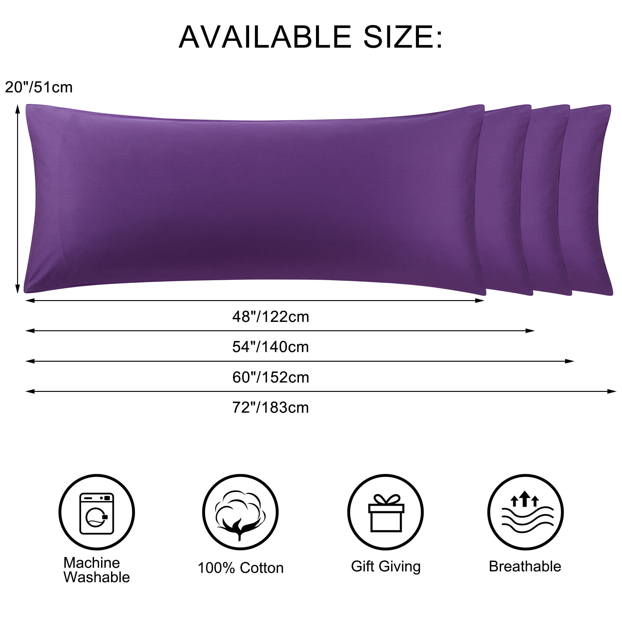 Unique Bargains Cotton Body Pillowcase Breathable Envelope Grape 20"x48"