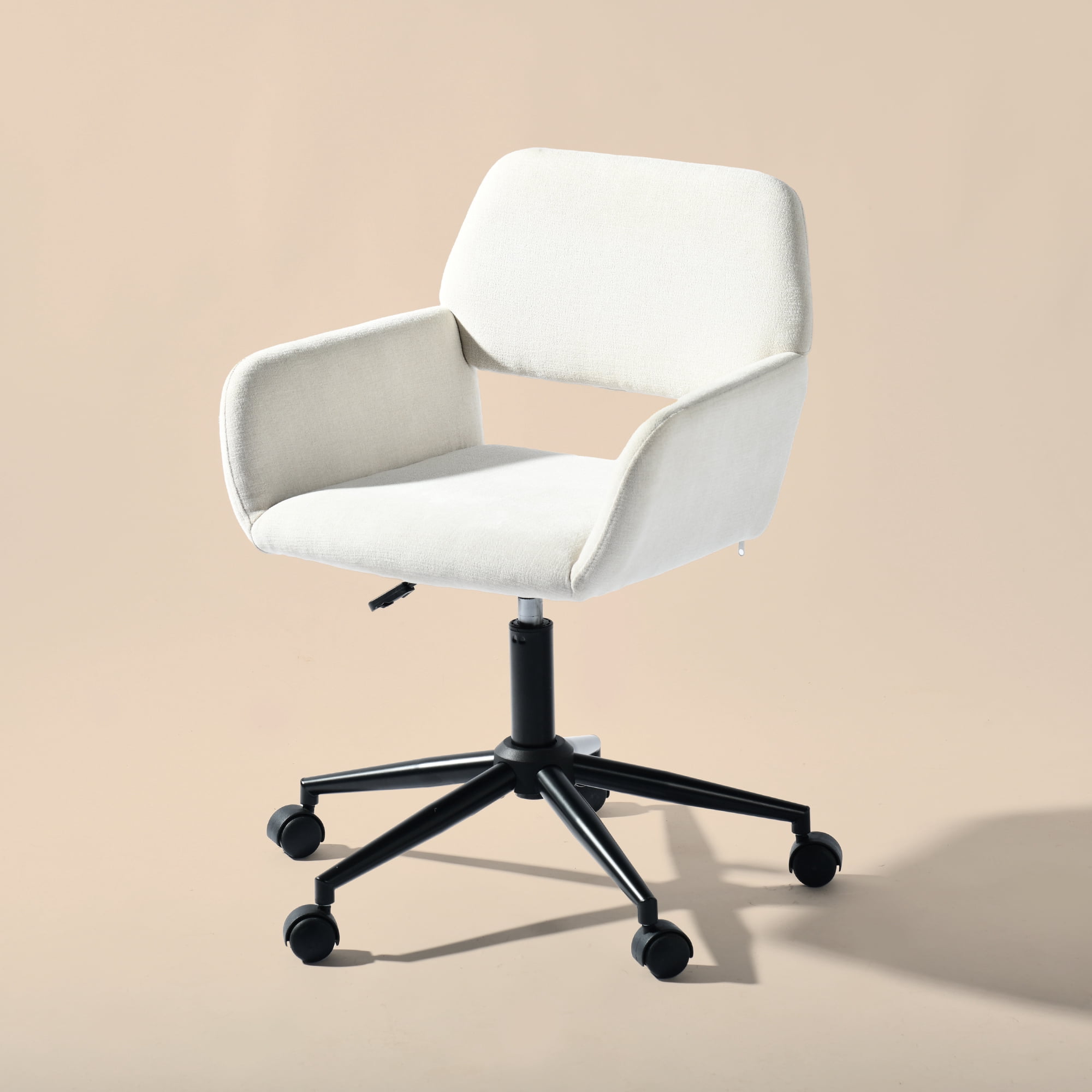 Adjsutable Study Desk Chair, Upholstered Fabric Mid Back Home Office Computer Task Chair with Rolling Caters for Make-up, Vanity, Living Room, Bedroom