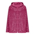 thumbnail image 4 of Women's Solid Color Sequin Hooded Jacket, Long Sleeve Glitter Open Front Cardigan, Sparkly Cover-Up, Casual Evening Wear, Shimmering Loungewear, Party Jacket Hot Pink, 4 of 5