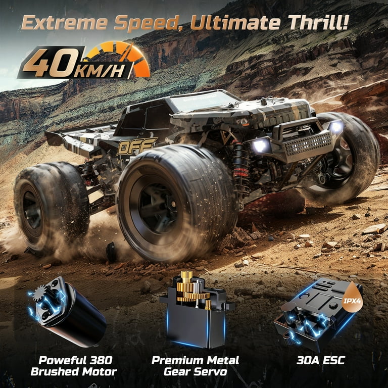 DEERC H16R Brushless RC Auto 1:16 - 52 Km/u High Speed - 4x4 Offroad Waterdicht 2 Accu S Radiografisch Monster Truck