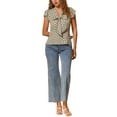 thumbnail image 2 of INSPIRE CHIC Women's Blouse Polka Dots Tie Neck Ruffled Cap Sleeve Wear-to-Work Top M Light Khaki, 2 of 6