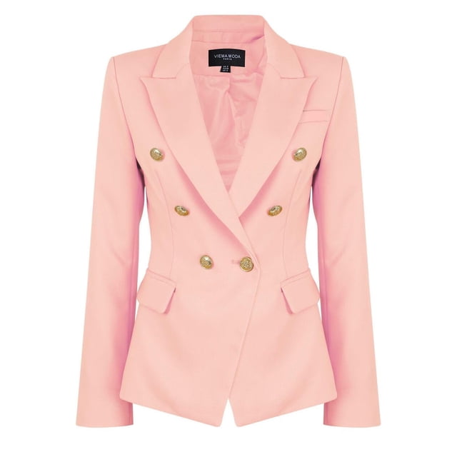 Blazer Style Militaire à Double Boutonnage pour Femmes (US6, Rose)