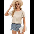 thumbnail image 1 of Camisa de Verano Fruncida con Mangas con Volantes y Textura para Mujer, Color Albaricoque XXL, 1 of 8