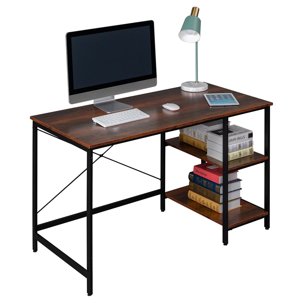 Private Jungle Writing Computer Desk 47", Home Office Study Desk with 2 Storage Shelves on Left or Right Side, Modern Simple Style Wood Table Metal Frame for PC Laptop Notebook
