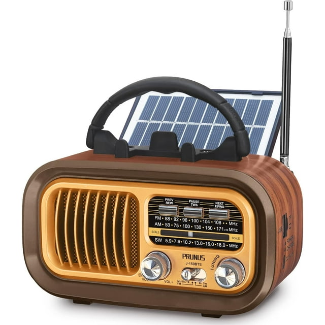 Portable Radio AM FM SW Bluetooth, Retro Radios Vintage Transistor with Best Sound, Solar/D Battery Operated/USB Rechargeable, TWS, Support TF Card/USB