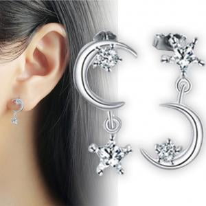 Zircon Star - Fancyleo Crystal Star Moon Dangle Earrings,Asymmetric Zircon Stars Moon Earrings for Women Girls Birthday Gifts