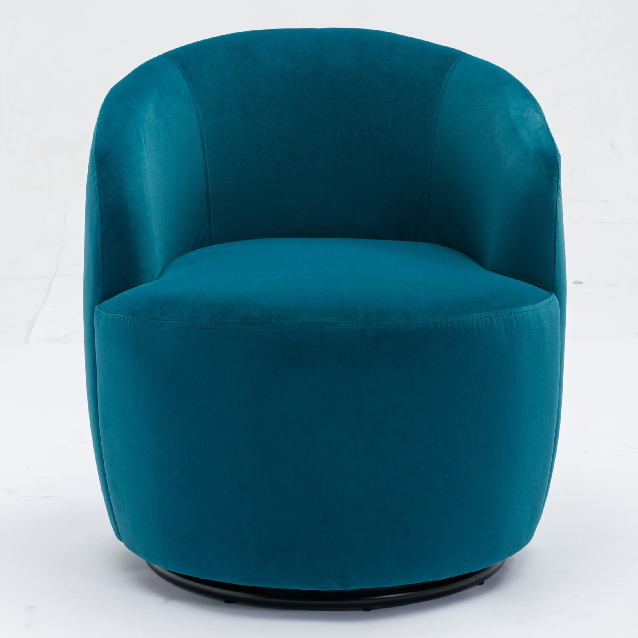 Noble House Arissa 26" Velvet Ergonomic Barrel Armchair, Swivel Reading Chair with Metal Base for Living Room, Teal